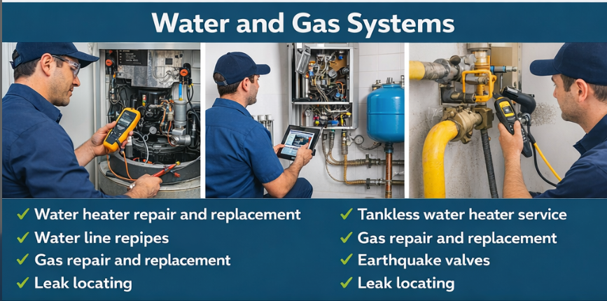 Water and gas system plumbing service